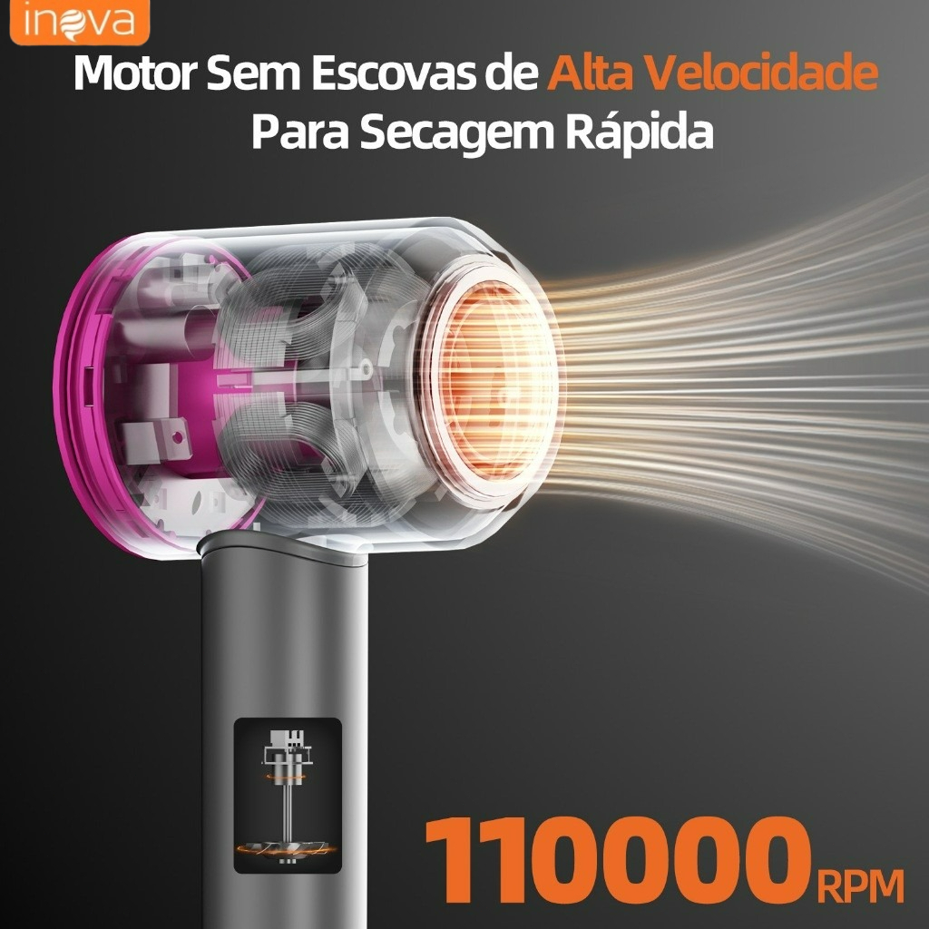 Inova 110V Secador de cabelo Iônico Secagem Rápida Ar Quente/Frio 110000 RPM Velocidade ultra-alta 5 cabeças