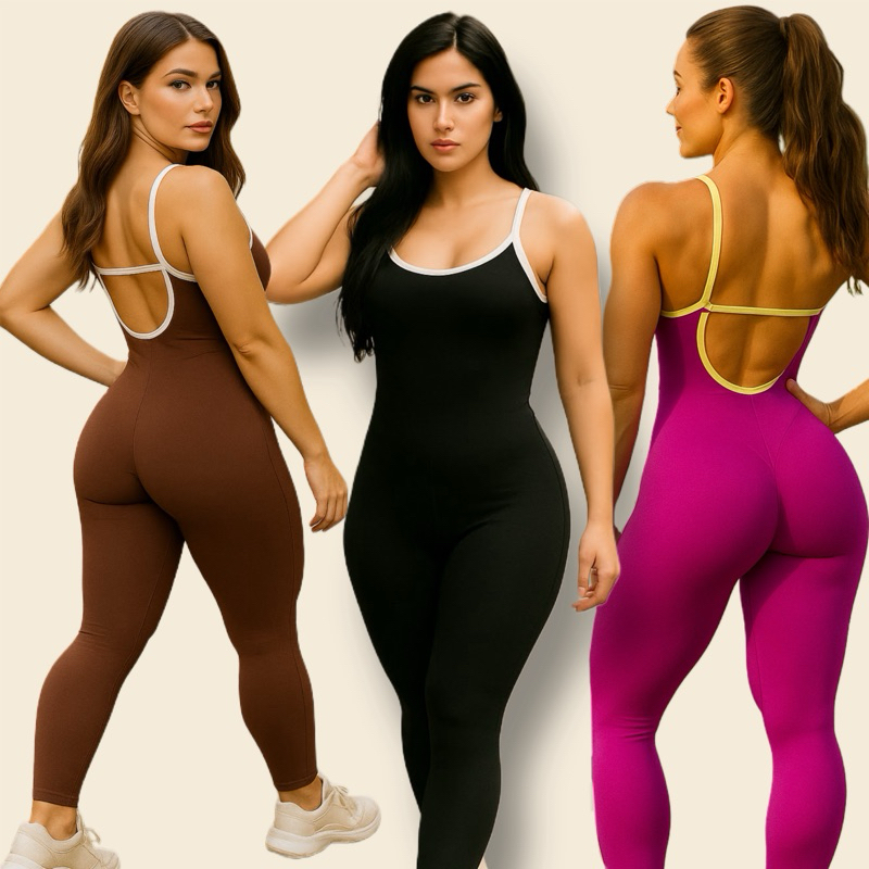 Macacão Longo Academia Gringa Modelador Duas Cores Fitness Yoga Moda Feminina Costa Núa