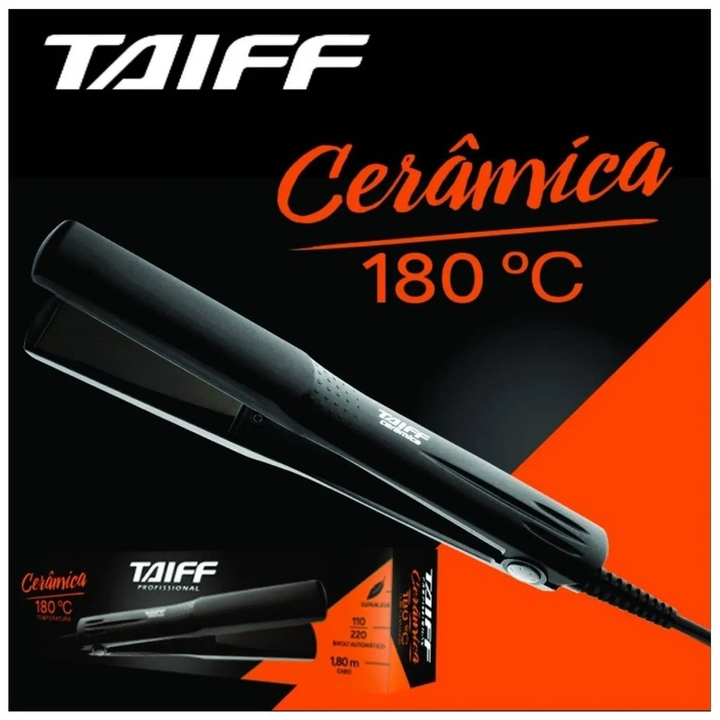 Chapinha Prancha Cerâmica Taiff Profissional 180° Bivolt Preto Bivolt