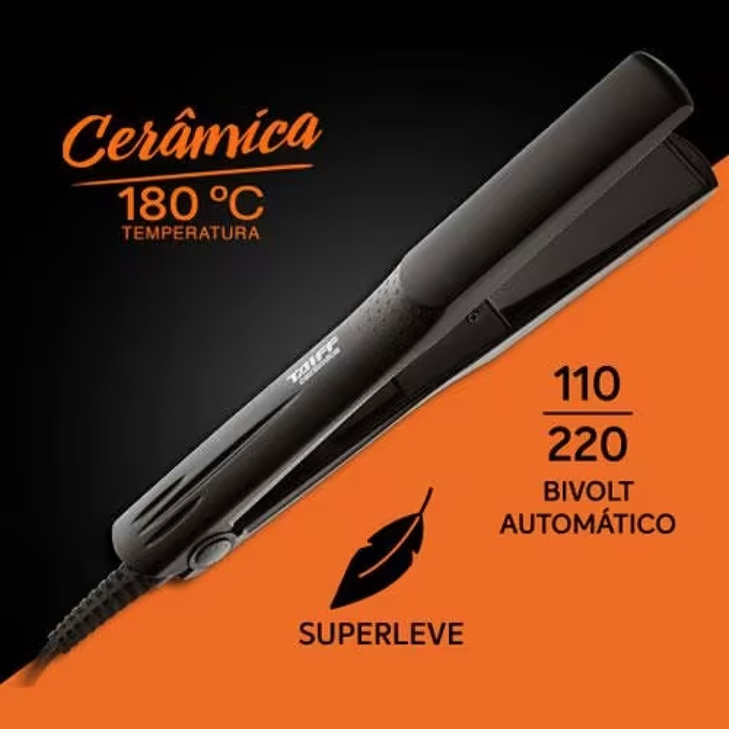 Chapinha Prancha Cerâmica Taiff Profissional 180° Bivolt Preto Bivolt